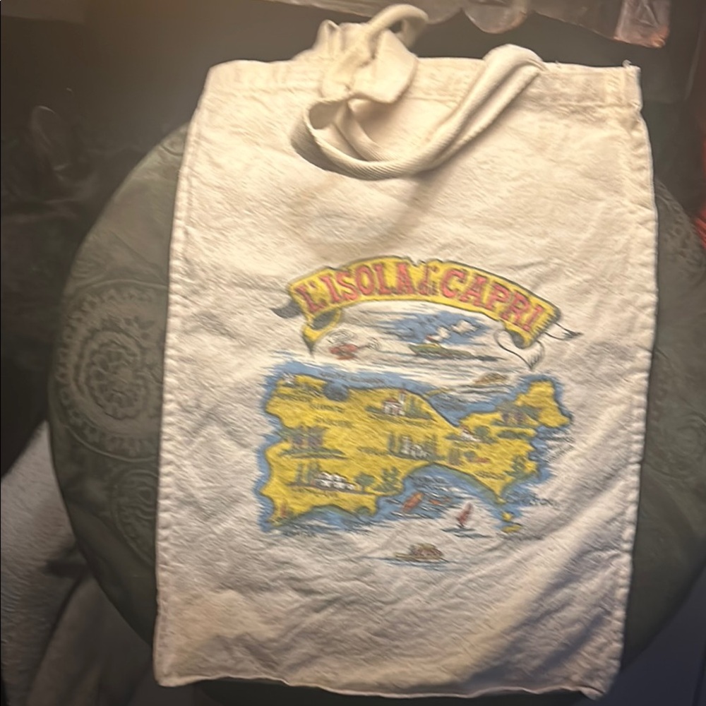 Vintage Canvas Tote Bag with Island Print